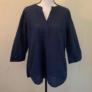 Lands End Blue Cotton Eyelet Top Size 8 Medium